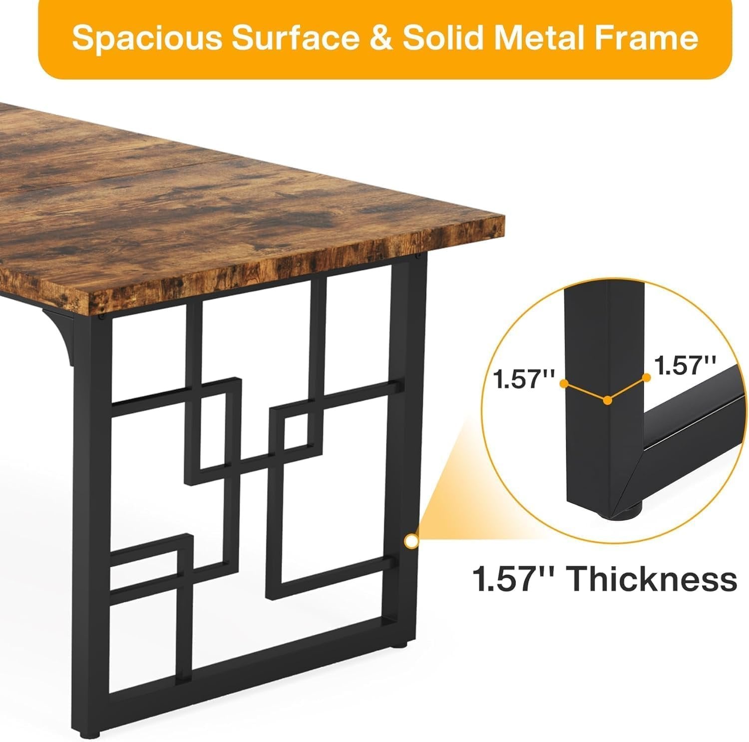63" Dining Table for 4-6 People, Industrial Dinner Table for Kitchen & Dining Room