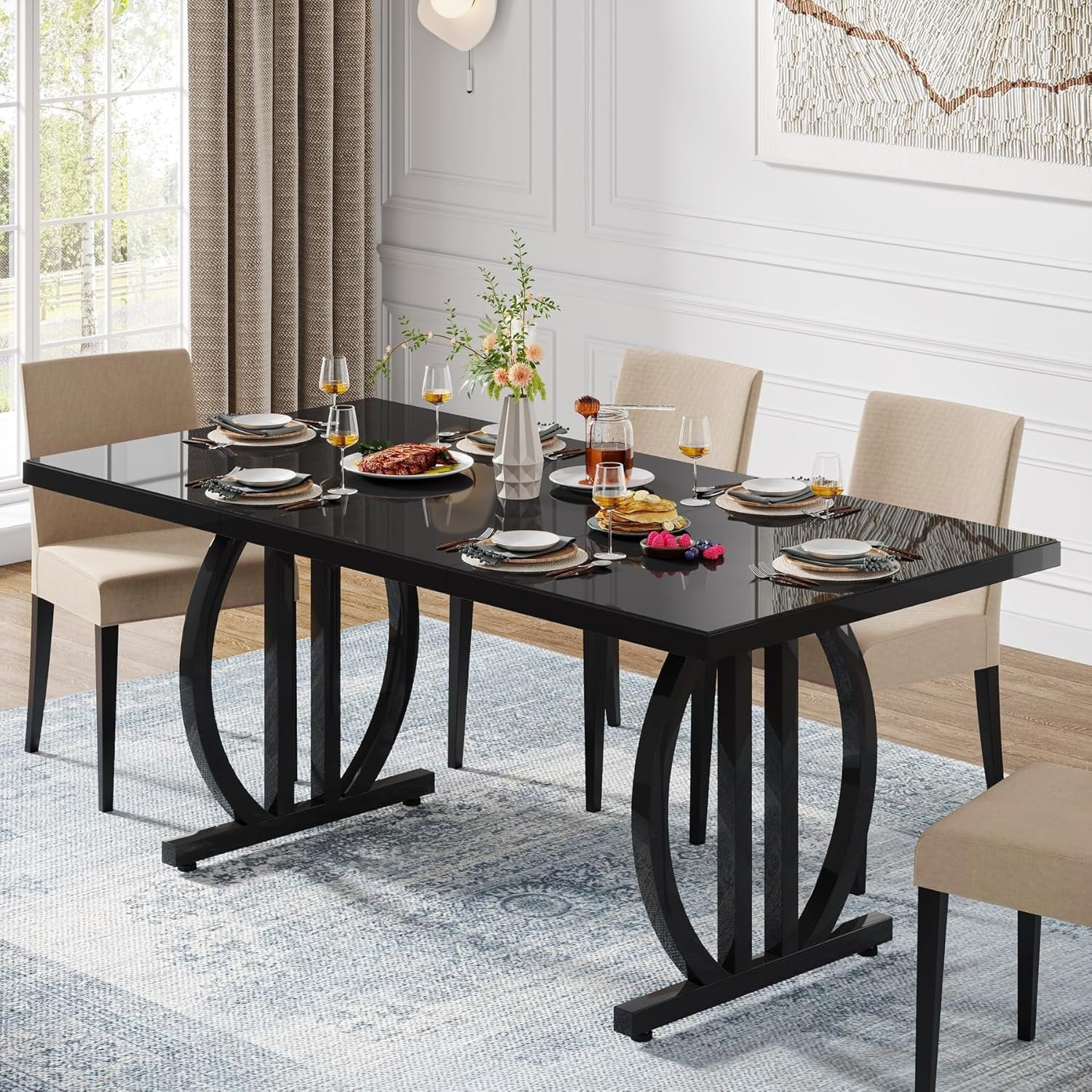 63" Dining Table for 4-6 People, Modern Industrial Rectangular Kitchen Table Dinner Table for Home Kitchen Furniture