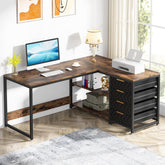 59" L-Shaped Desk, Reversible Corner Desk with Drawers & Shelves 3