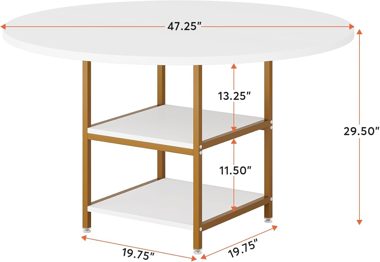Round Dining Table, 47" Kitchen Dinner Table with Storage Shelf