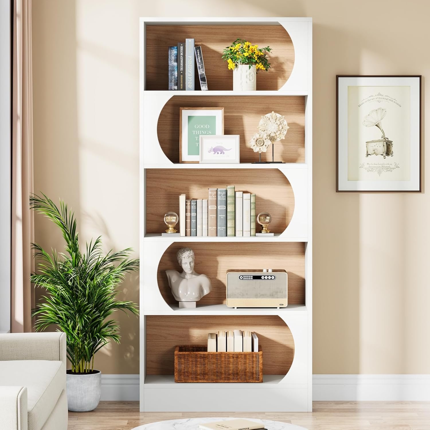 5-Tier Bookcase, 71" Modern Etagere Bookshelf with Storage Shelves