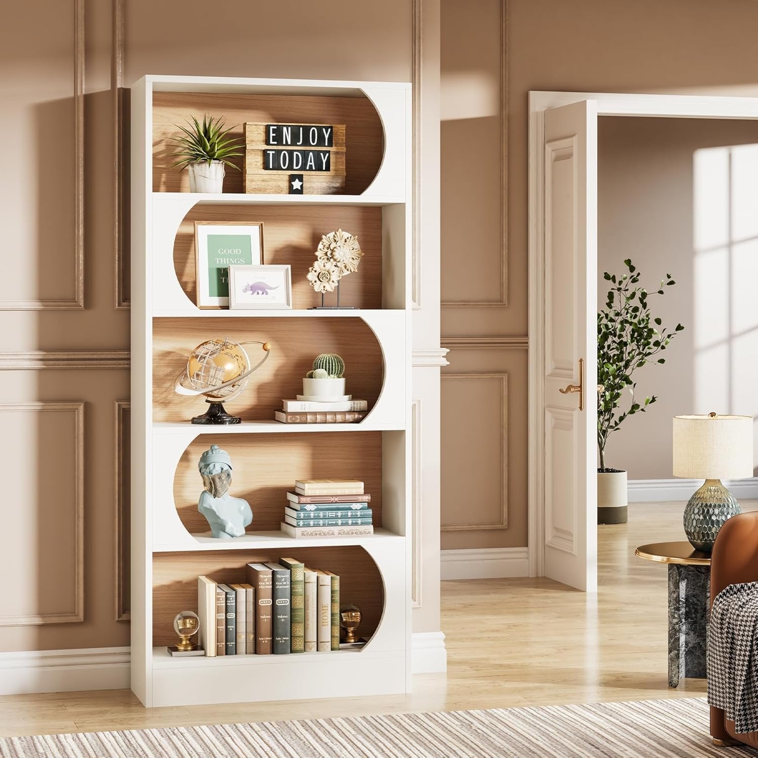 5-Tier Bookcase, 71" Modern Etagere Bookshelf with Storage Shelves