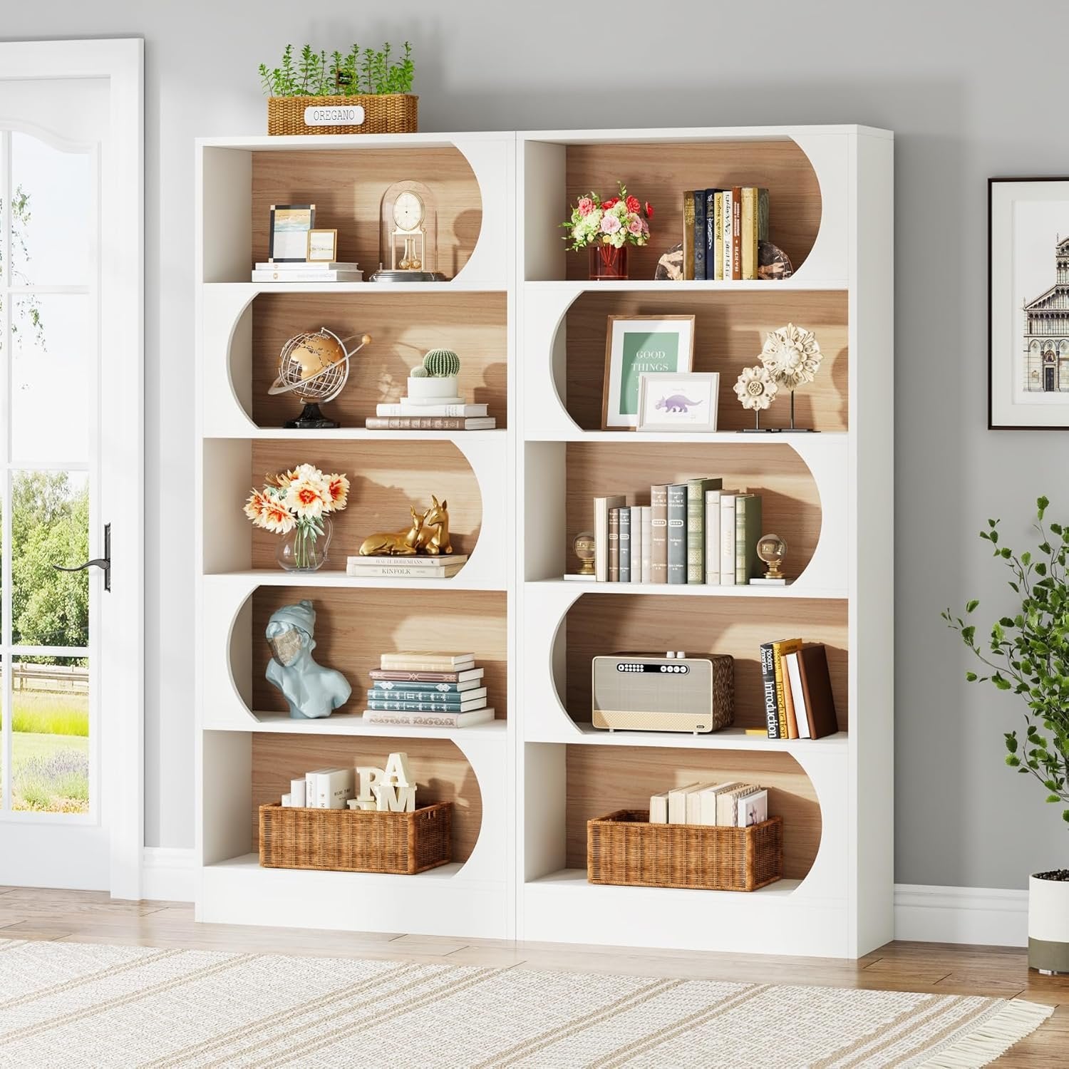 5-Tier Bookcase, 71" Modern Etagere Bookshelf with Storage Shelves