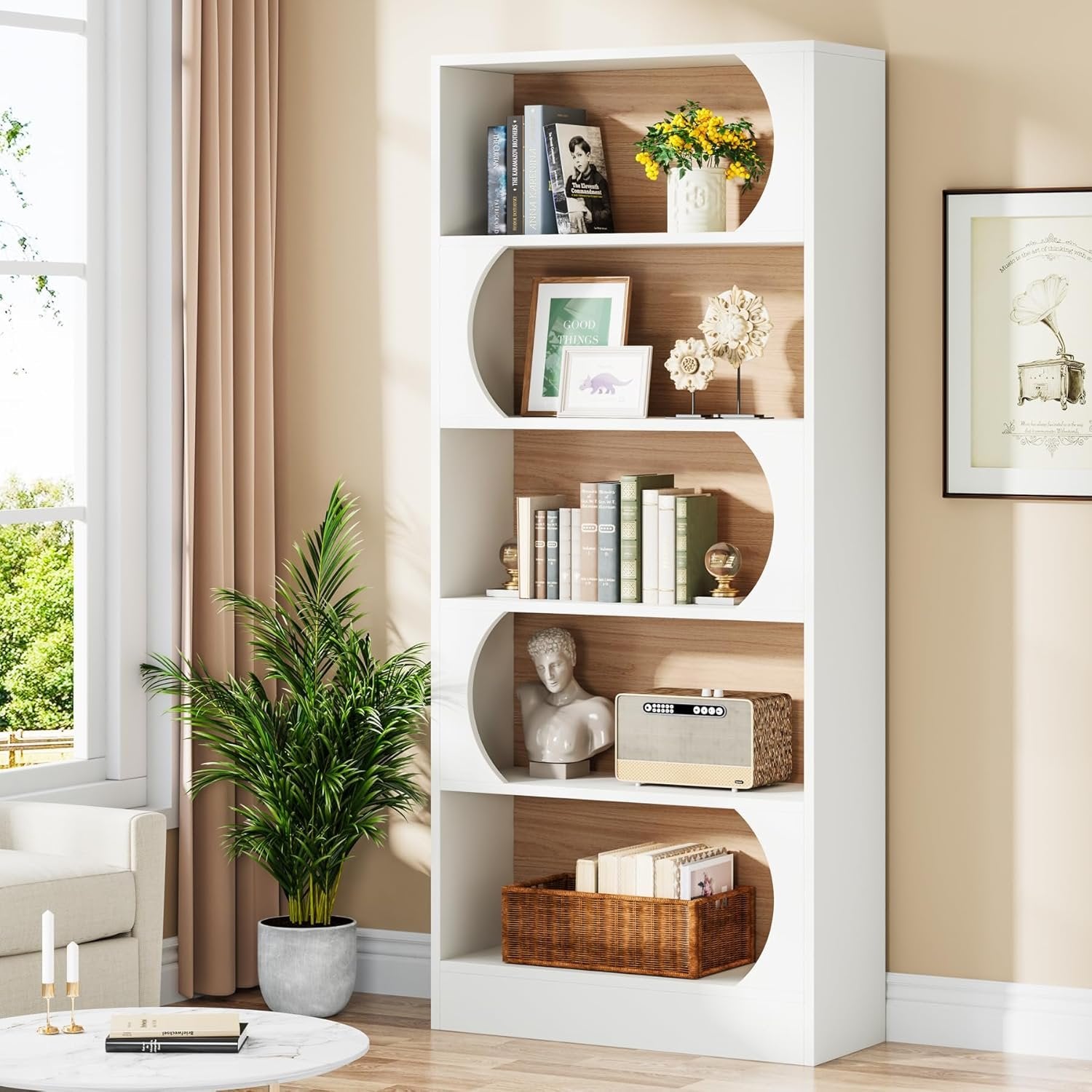 5-Tier Bookcase, 71" Modern Etagere Bookshelf with Storage Shelves