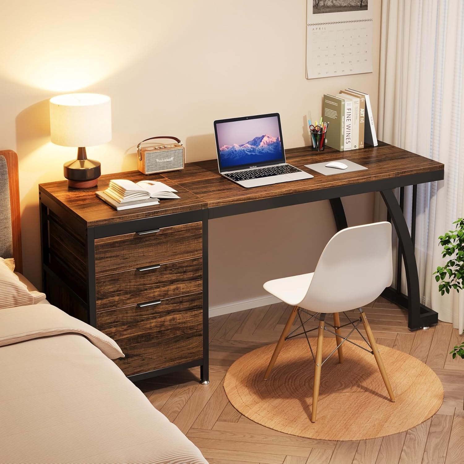 59" Computer Desk with 3 Drawers, Industrial Study Writing Table Workstation with File Storage for Home Office