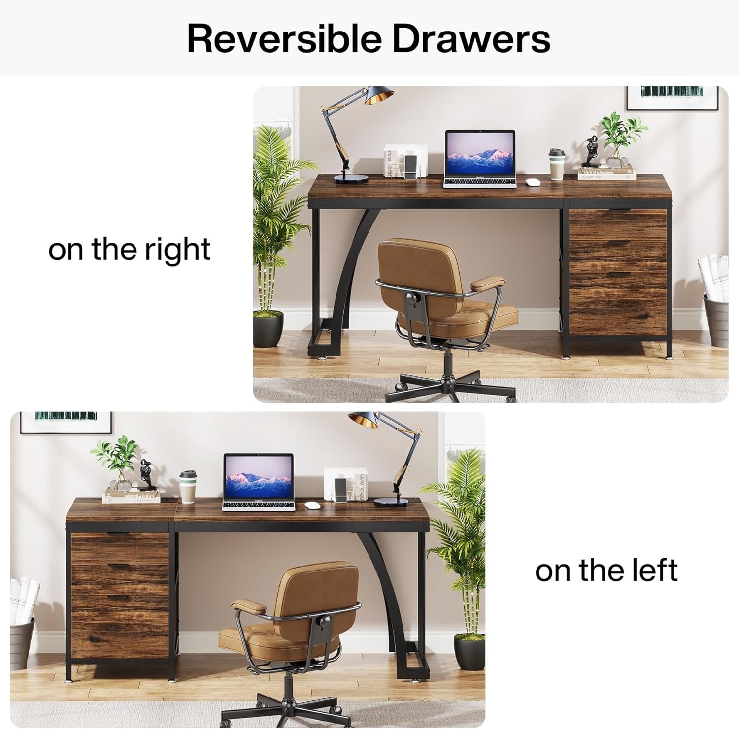 59" Computer Desk with 3 Drawers, Industrial Study Writing Table Workstation with File Storage for Home Office