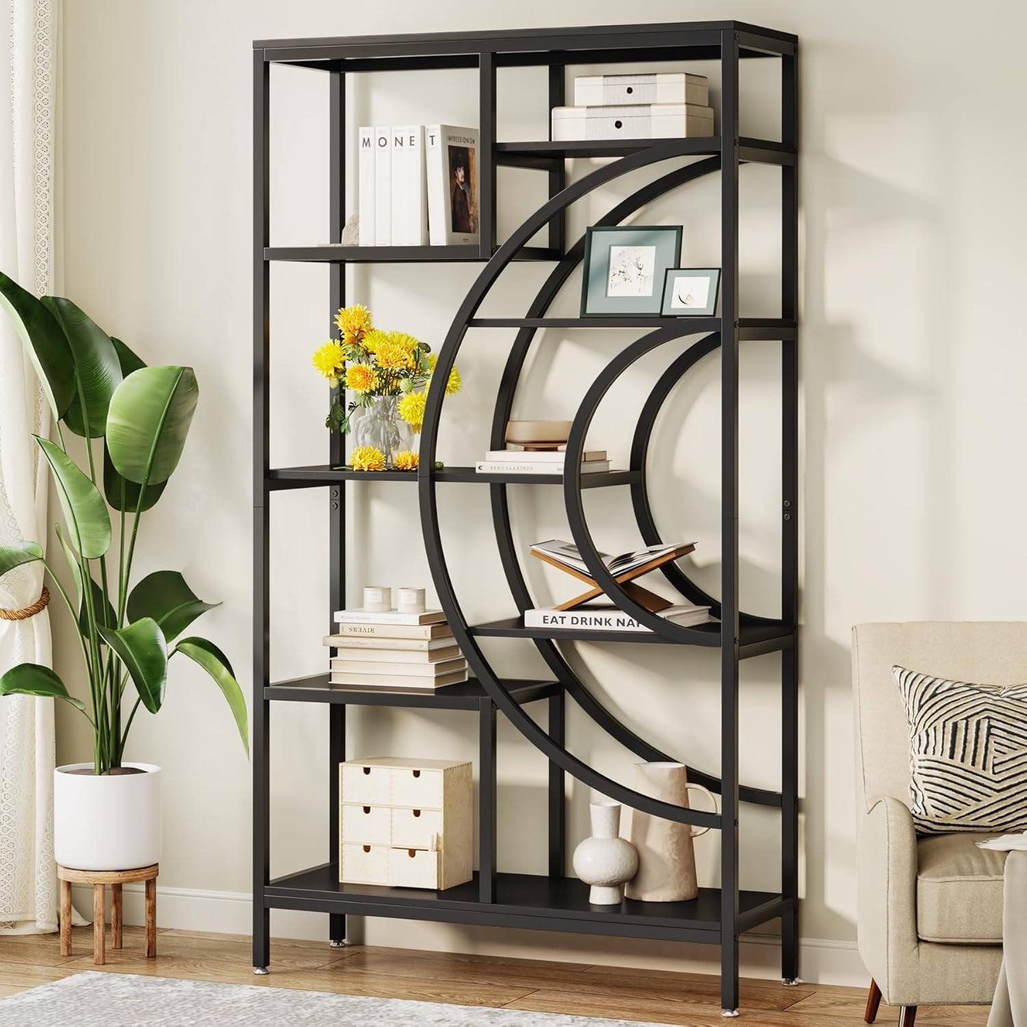 71" Bookcases, Industrial 8-Tiers Bookshelves with Geometric Metal Frame for Home Office