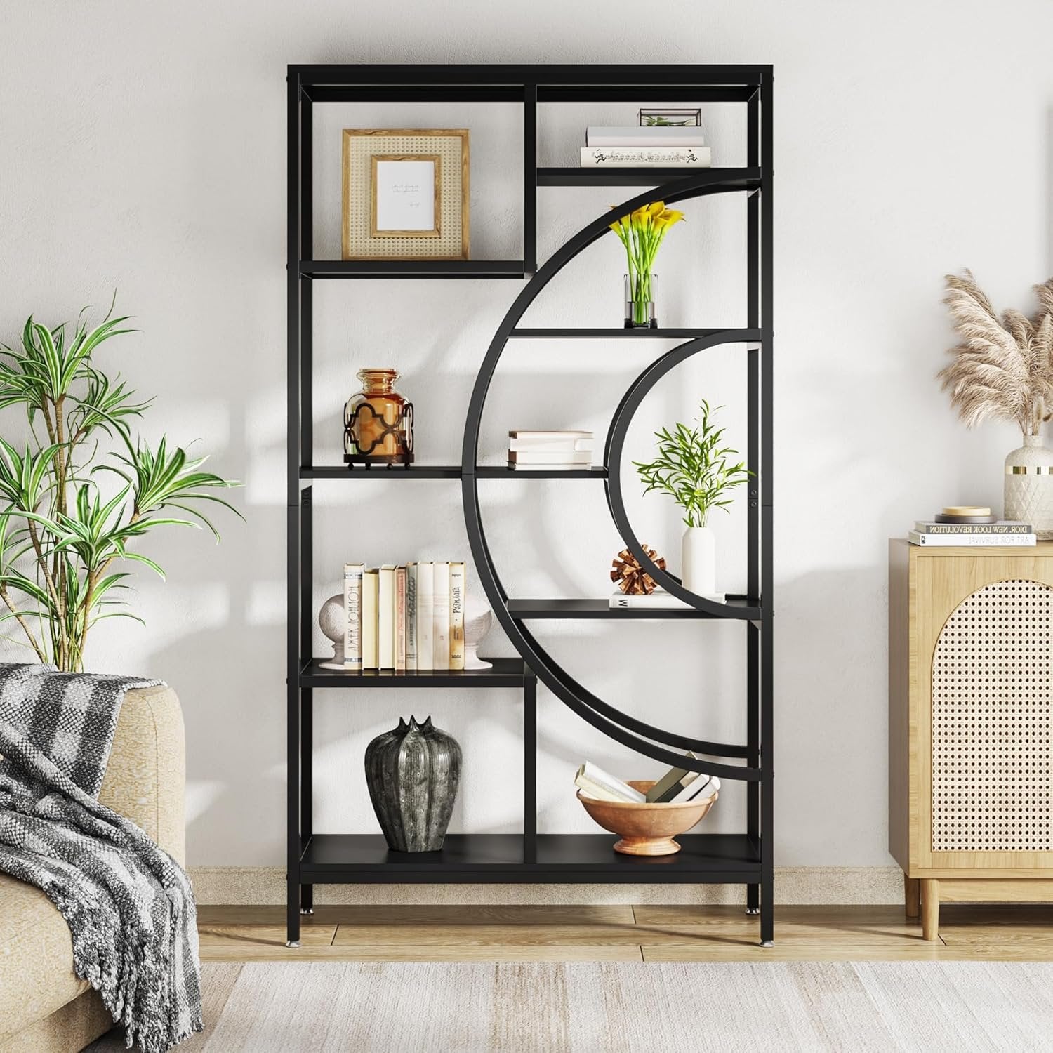 71" Bookcases, Industrial 8-Tiers Bookshelves with Geometric Metal Frame for Home Office