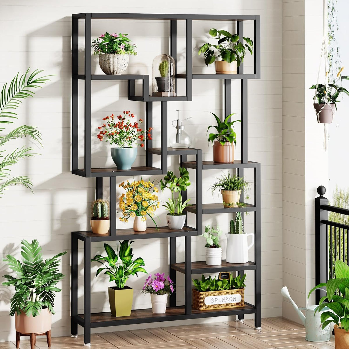 200cm 7-Tier Industrial Bookshelf, Tall Wooden Shelves for Living Room Home Office
