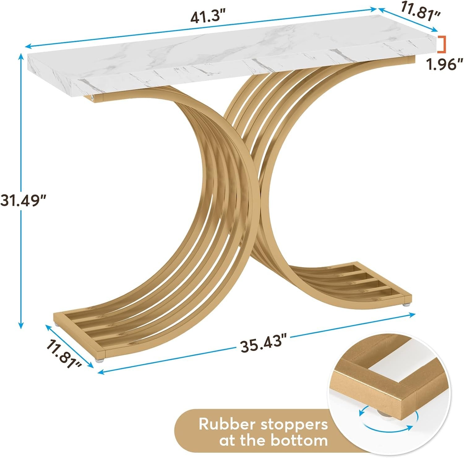 39” Gold Entryway Table, Faux Marble Narrow Wood Sofa Table Foyer Table for Entrance & Living Room