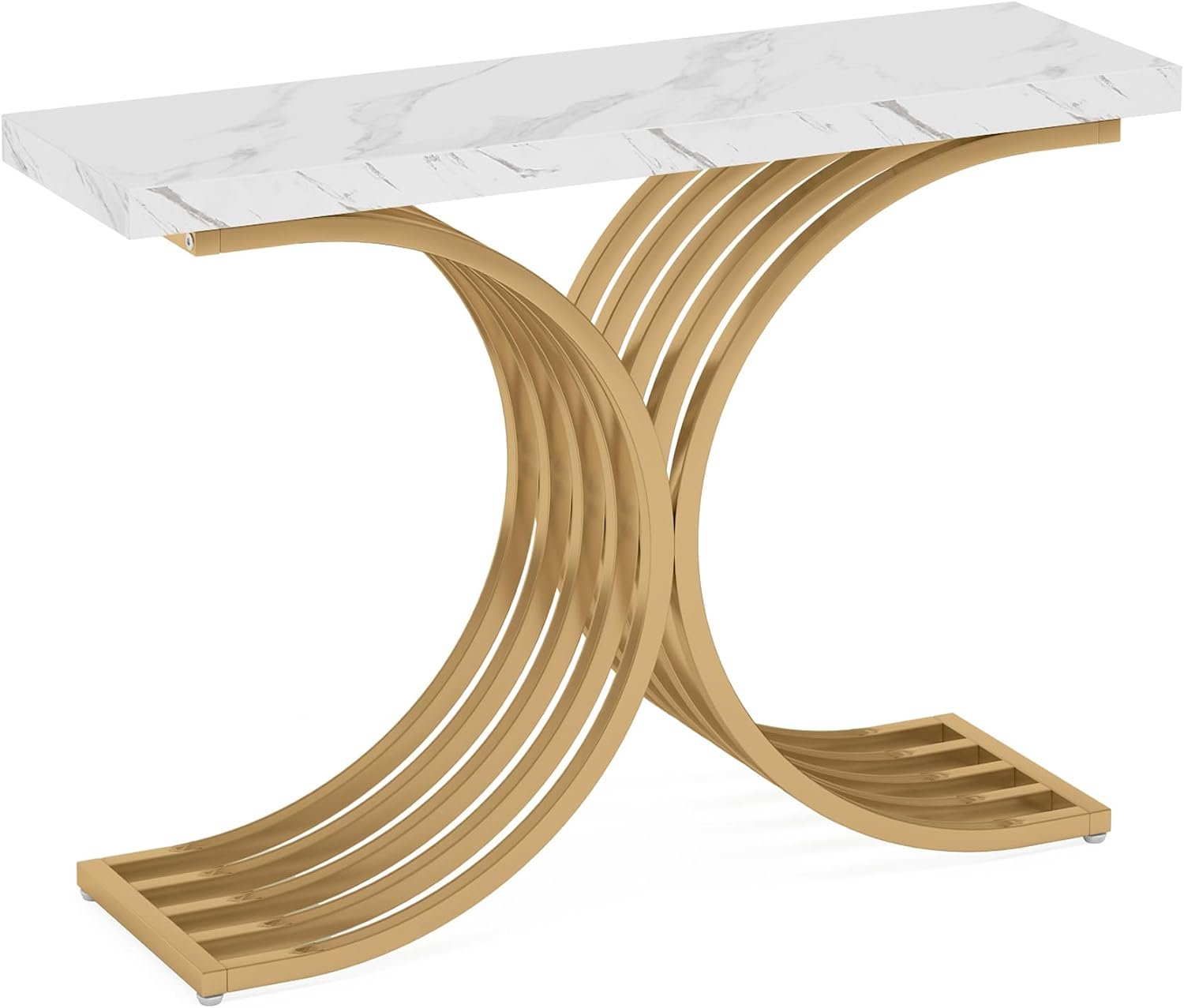 39” Gold Entryway Table, Faux Marble Narrow Wood Sofa Table Foyer Table for Entrance & Living Room