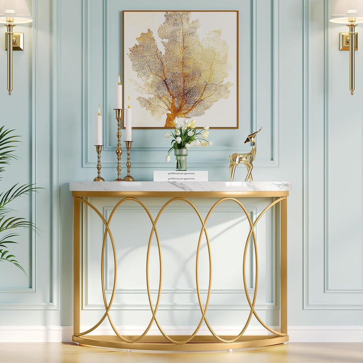 110cm Console Table, Gold Modern Half-Moon Frame for Living Room
