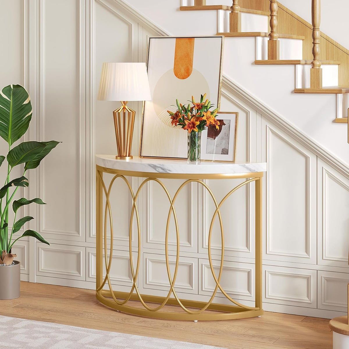 110cm Console Table, Gold Modern Half-Moon Frame for Living Room