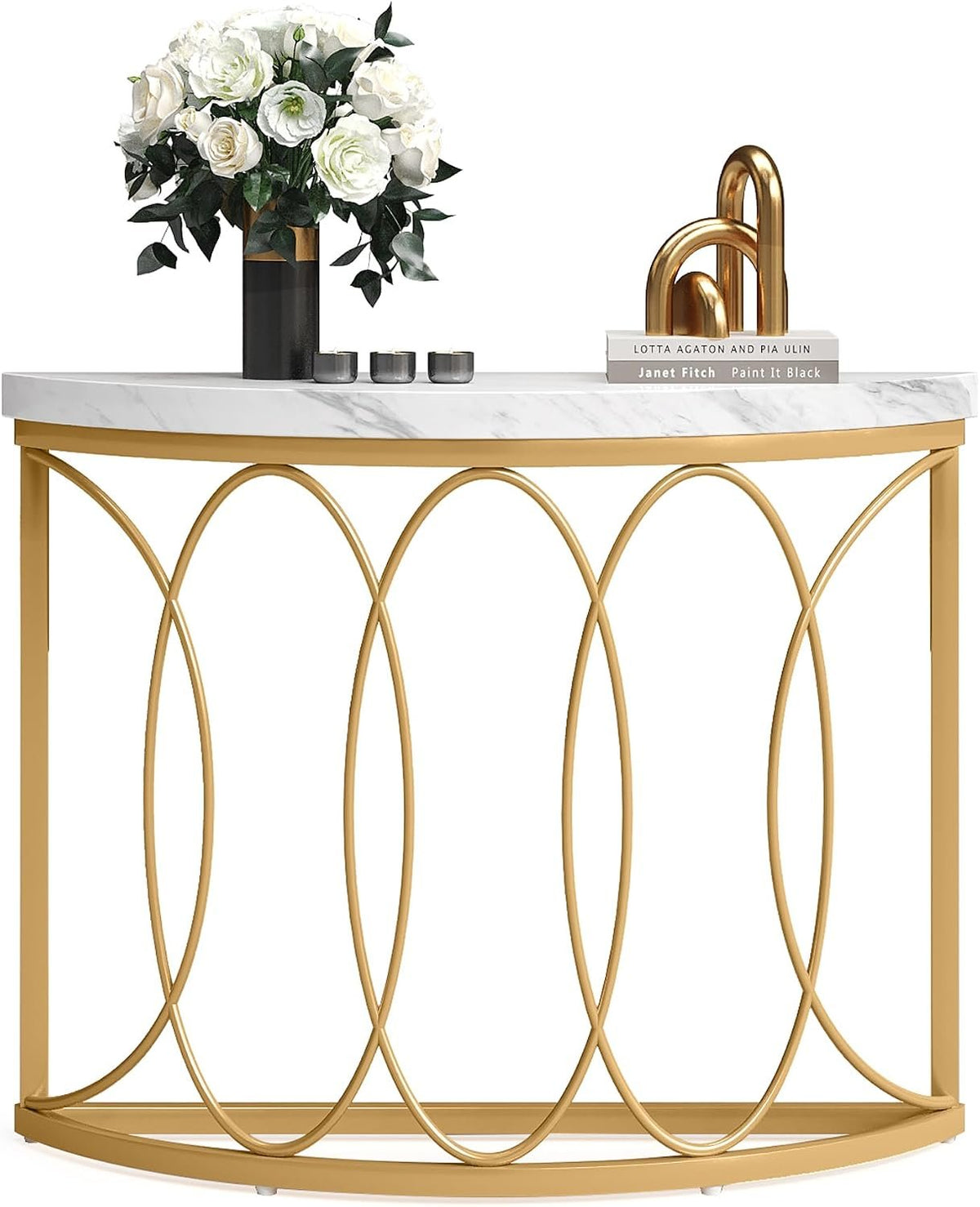 110cm Console Table, Gold Modern Half-Moon Frame for Living Room
