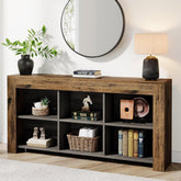 160cm Wood Sofa Table, Rustic Console Table Entryway Table with 6 Storage Cubes 3