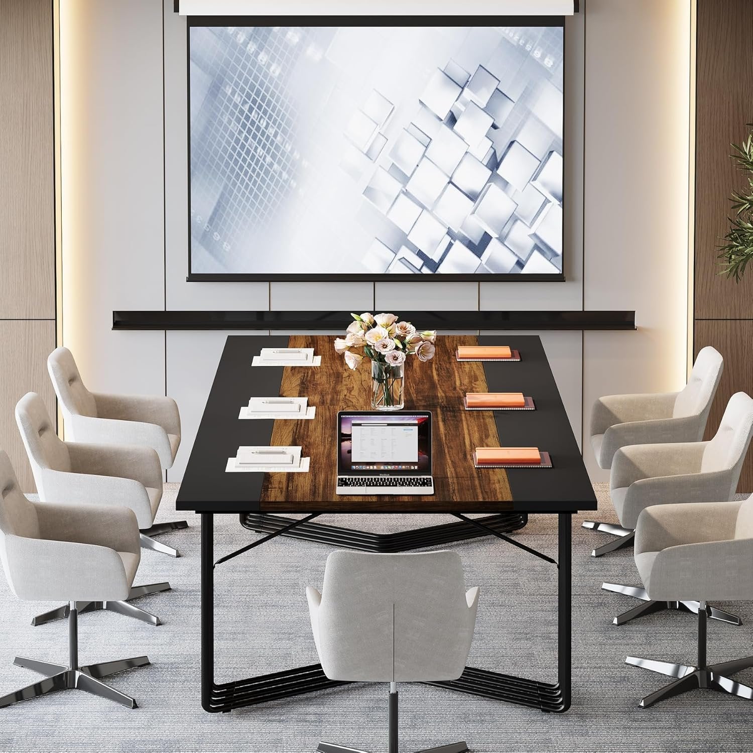 78.74" Large Meeting Table for 8-10 People, Business Wooden Training Table with Strong Metal Frame for Office Conference