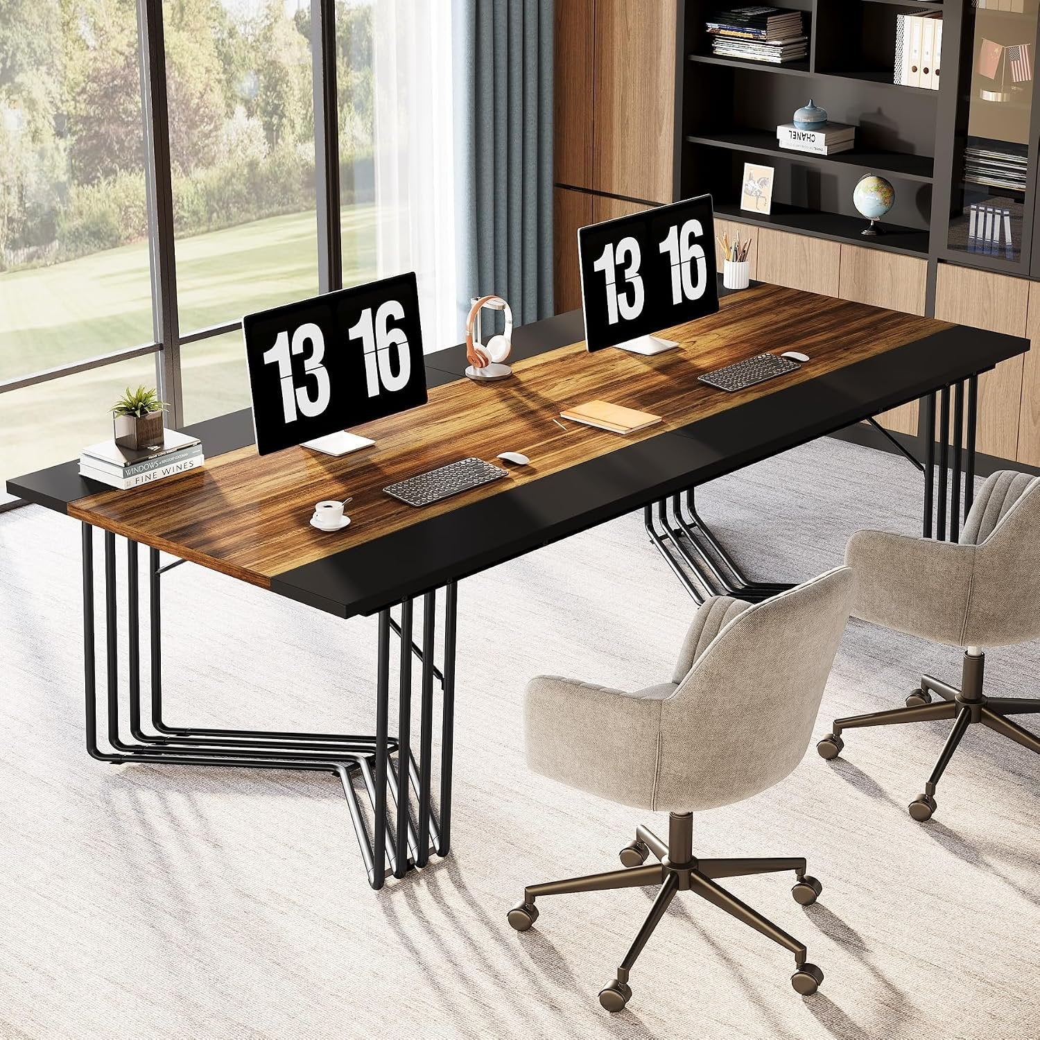 78.74" Large Meeting Table for 8-10 People, Business Wooden Training Table with Strong Metal Frame for Office Conference