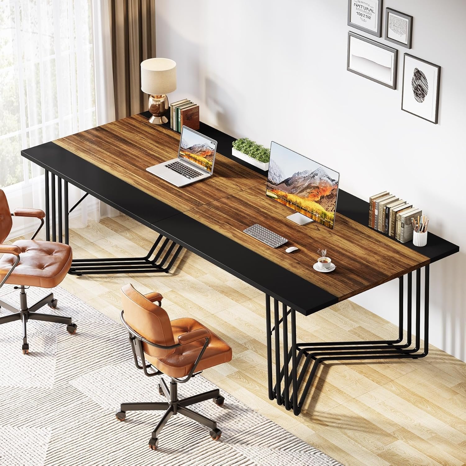 78.74" Large Meeting Table for 8-10 People, Business Wooden Training Table with Strong Metal Frame for Office Conference