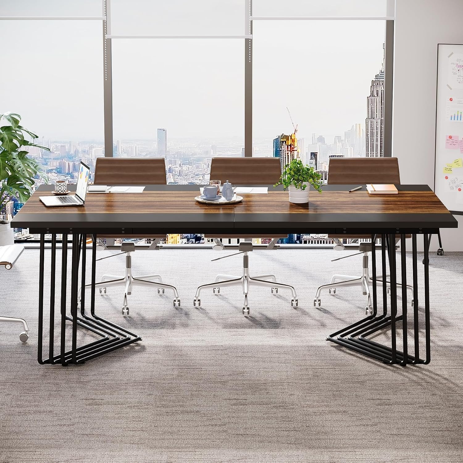 78.74" Large Meeting Table for 8-10 People, Business Wooden Training Table with Strong Metal Frame for Office Conference