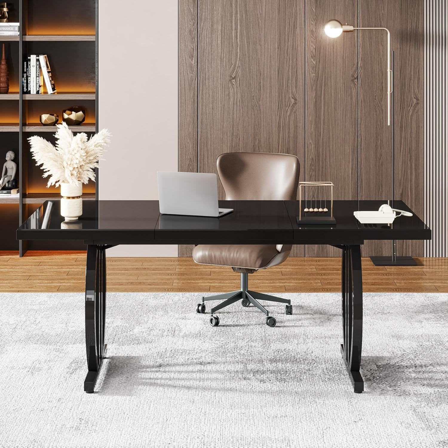 63" Executive Desk, Modern Computer Desk with Metal Geometric Base