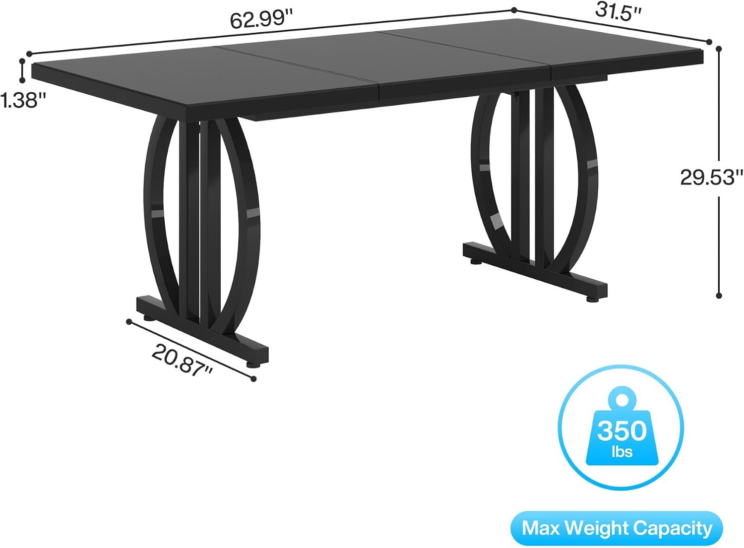 63" Executive Desk, Modern Computer Desk with Metal Geometric Base
