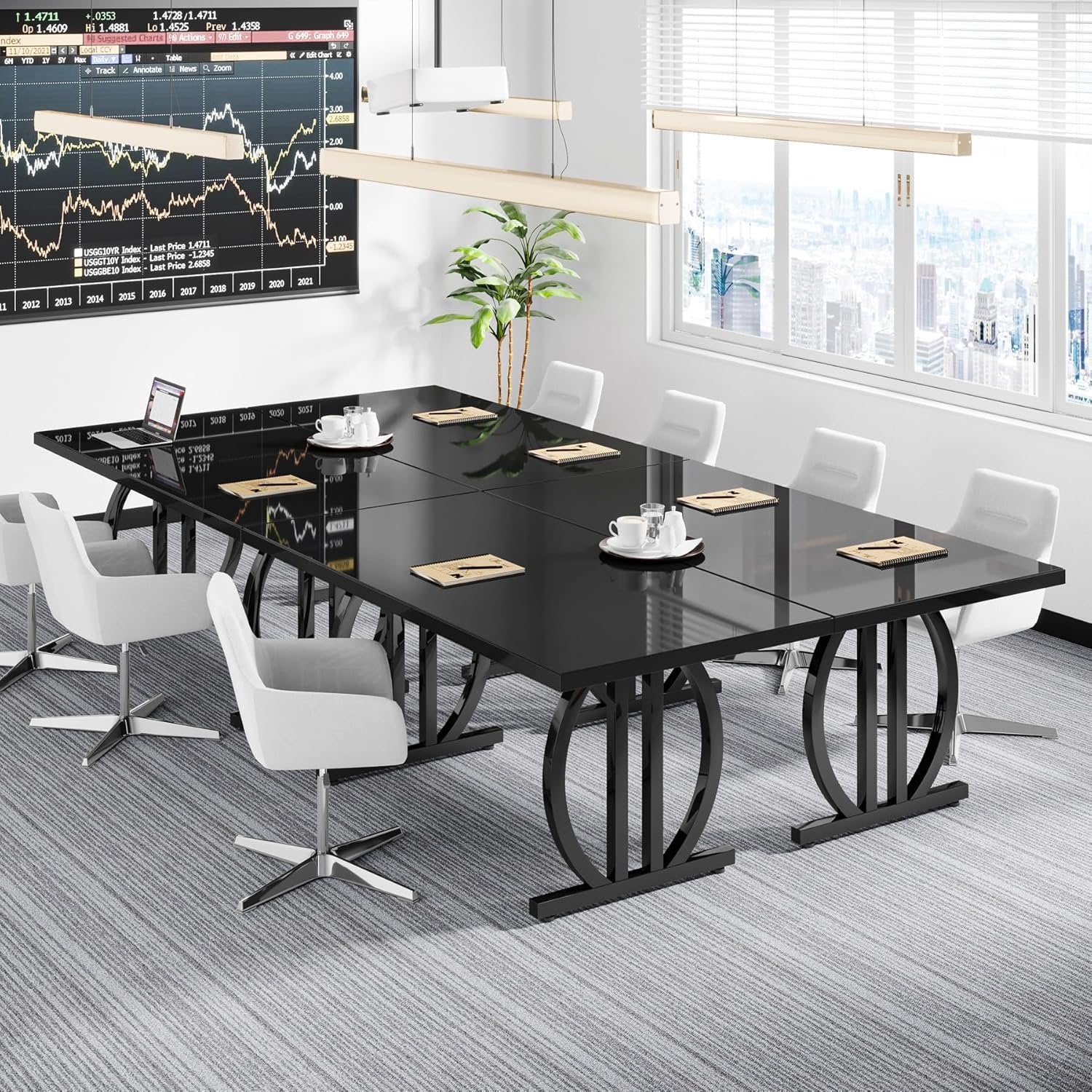 63" Executive Desk, Modern Computer Desk with Metal Geometric Base