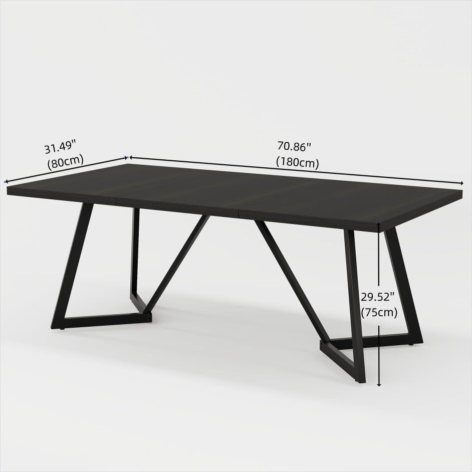 70.86" Modern Dining Table for Family, Elegant Rectangular Table with Sturdy Metal Frame