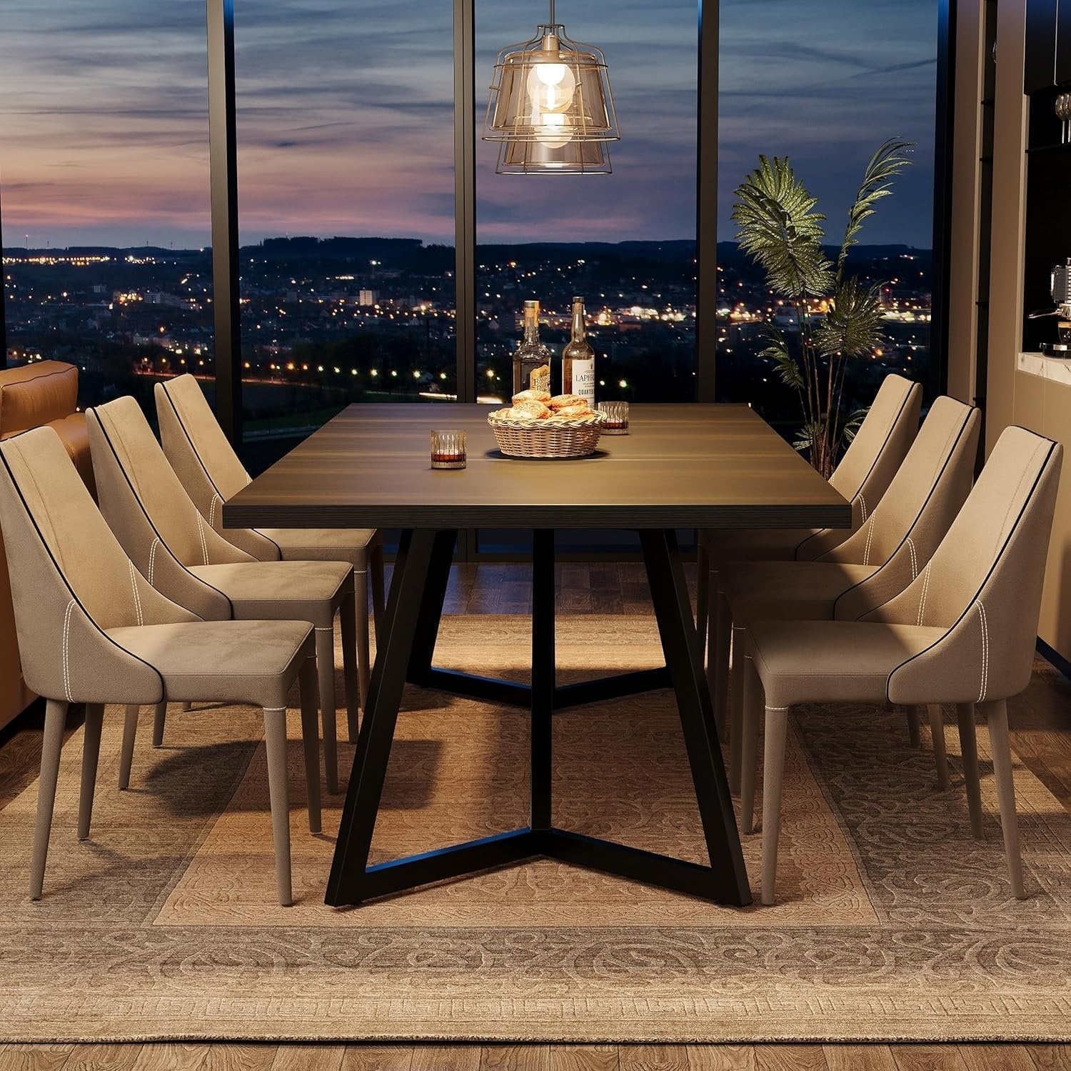 70.86" Modern Dining Table for Family, Elegant Rectangular Table with Sturdy Metal Frame