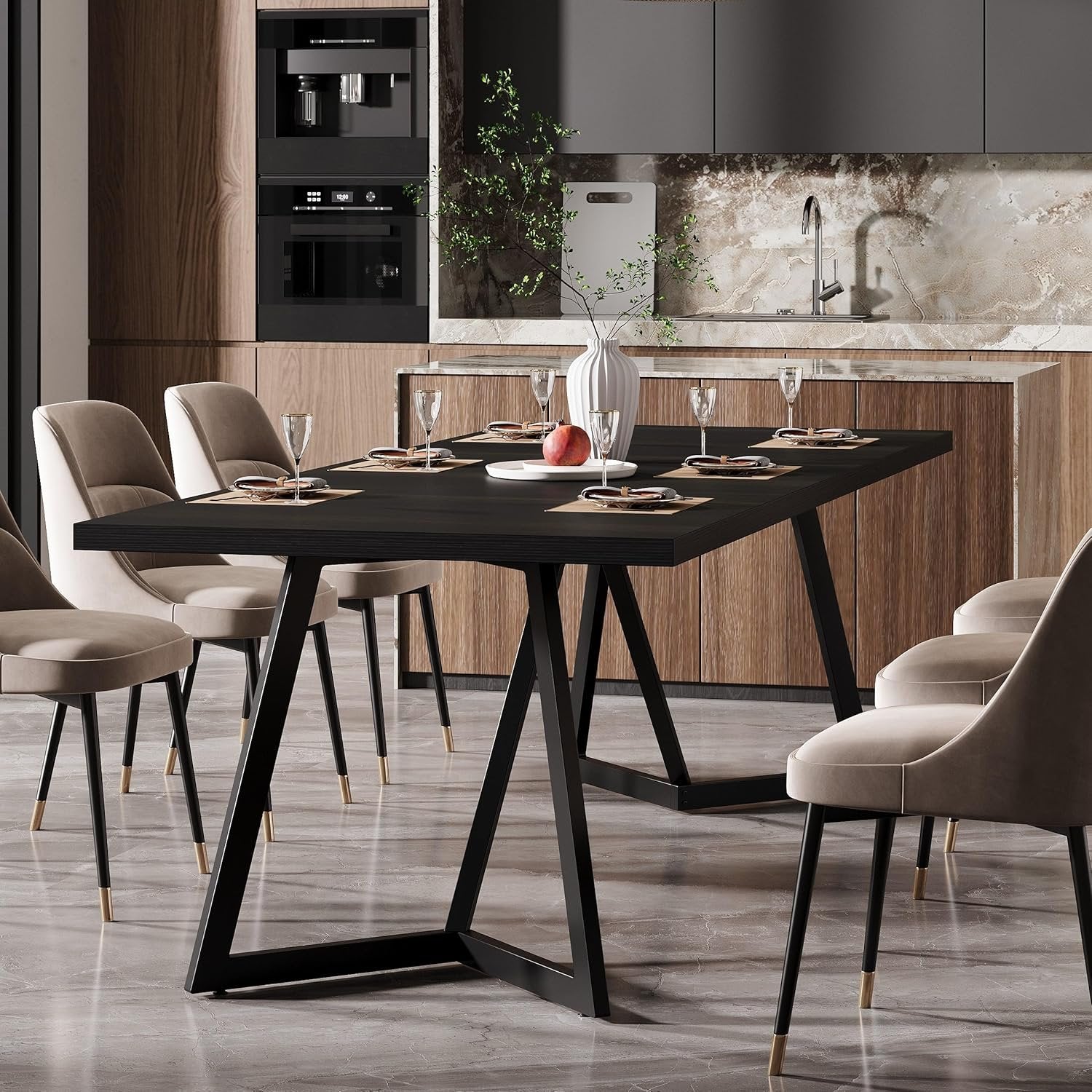 70.86" Modern Dining Table for Family, Elegant Rectangular Table with Sturdy Metal Frame