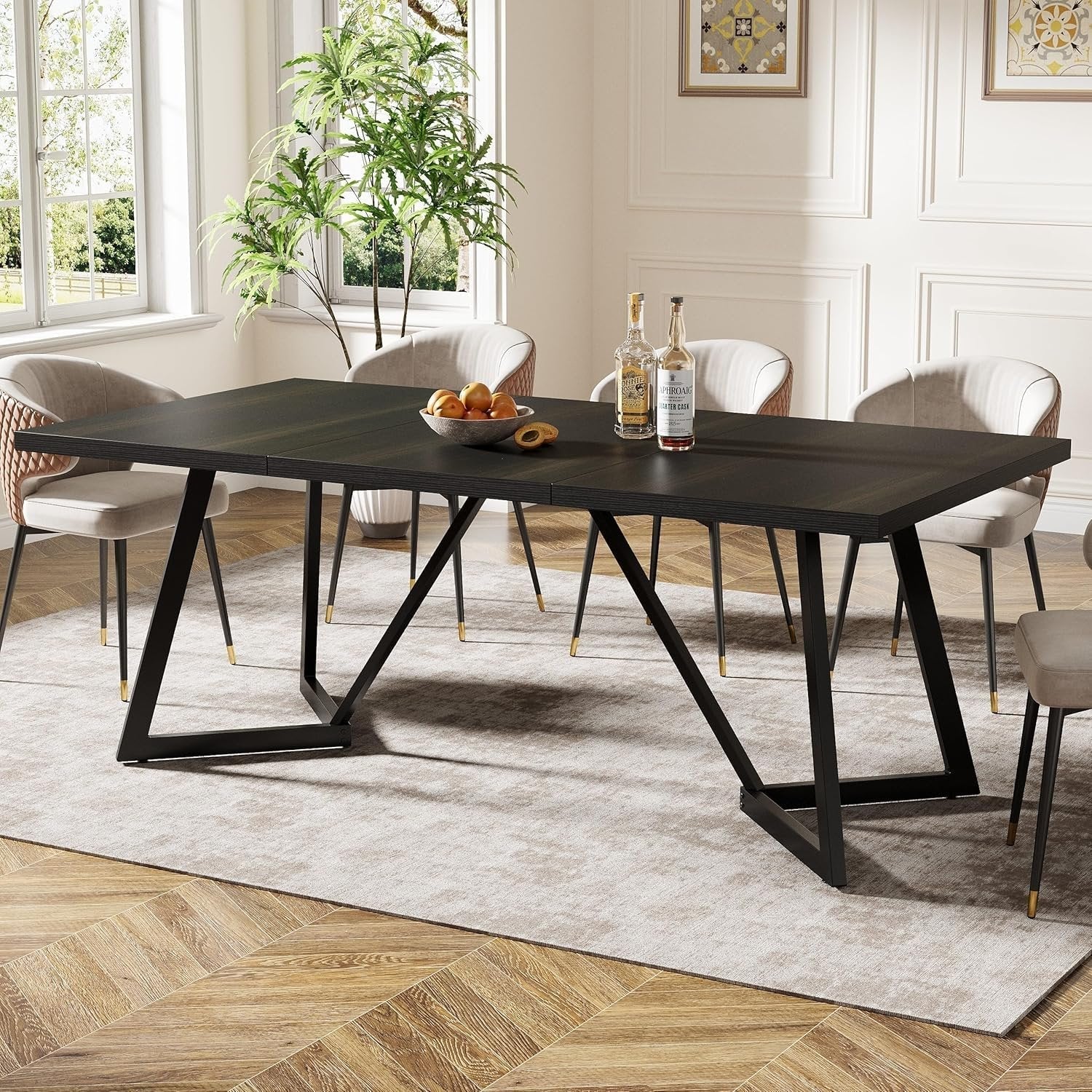 70.86" Modern Dining Table for Family, Elegant Rectangular Table with Sturdy Metal Frame