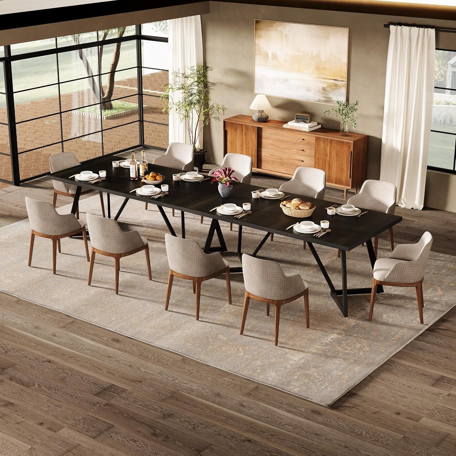70.86" Modern Dining Table for Family, Elegant Rectangular Table with Sturdy Metal Frame