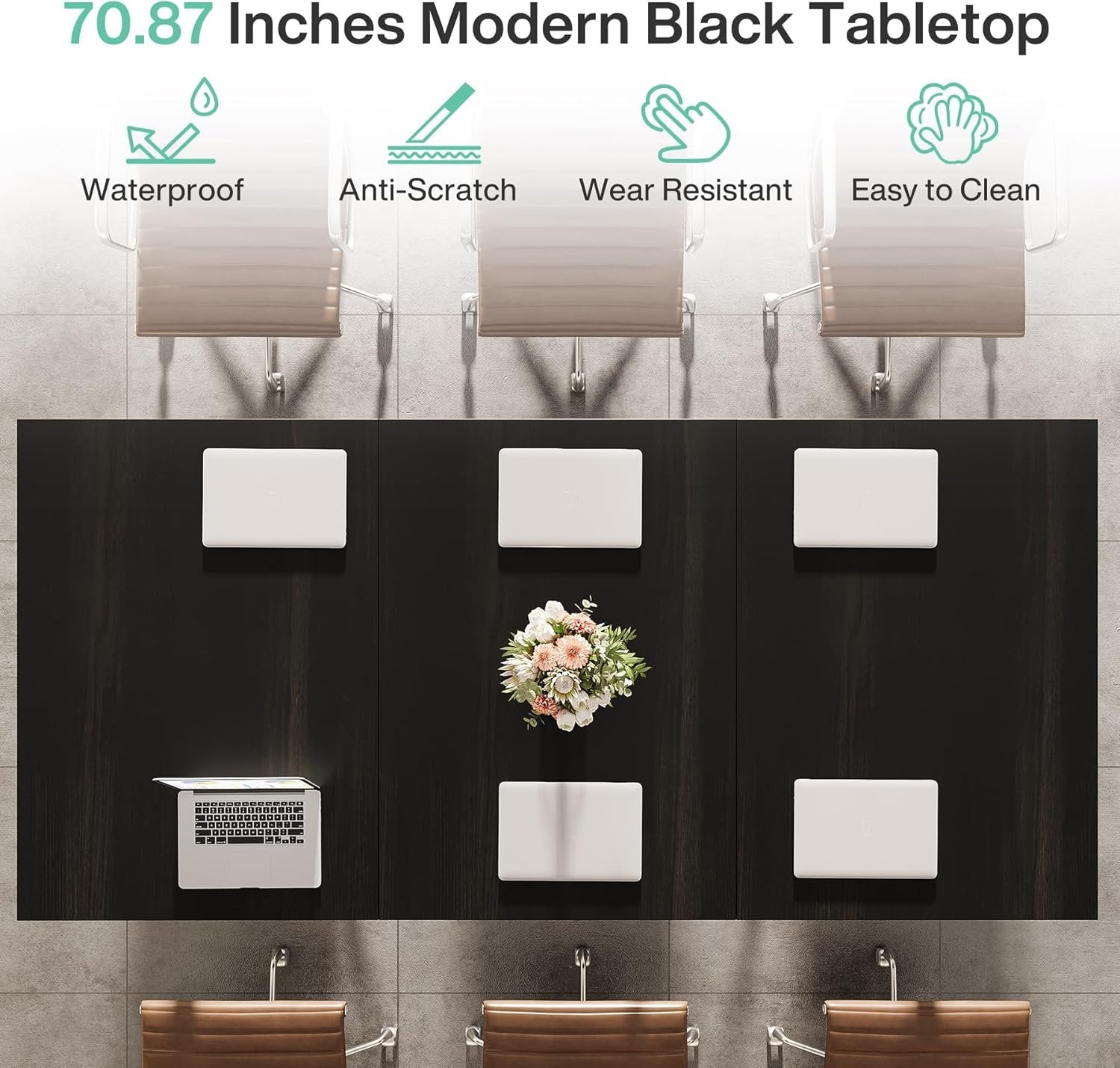 70.86" Modern Conference Table, Rectangular Desk with Sturdy Metal Frame