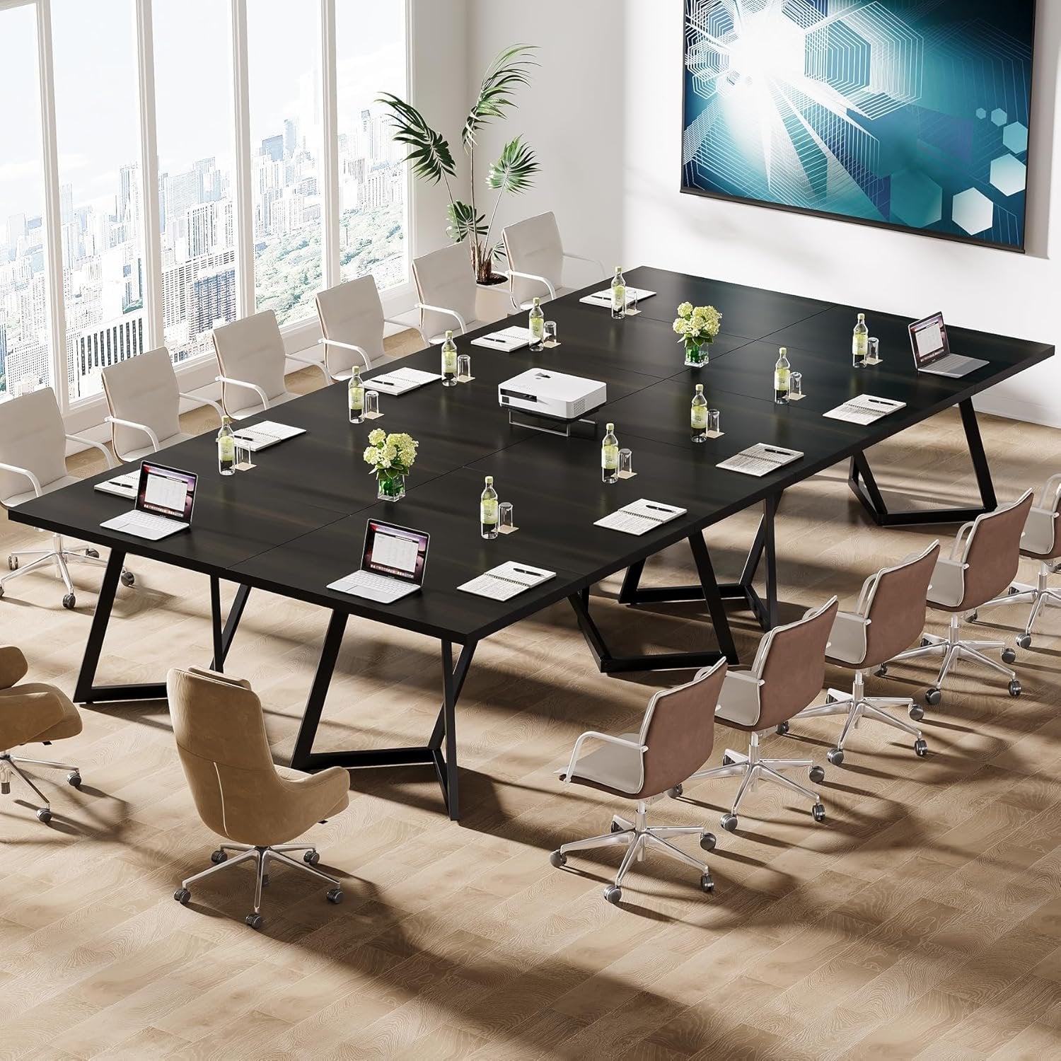 70.86" Modern Conference Table, Rectangular Desk with Sturdy Metal Frame