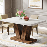 47" Dining Table, Farmhouse Wooden Kitchen Dinner Table with Duty Pedestal 3