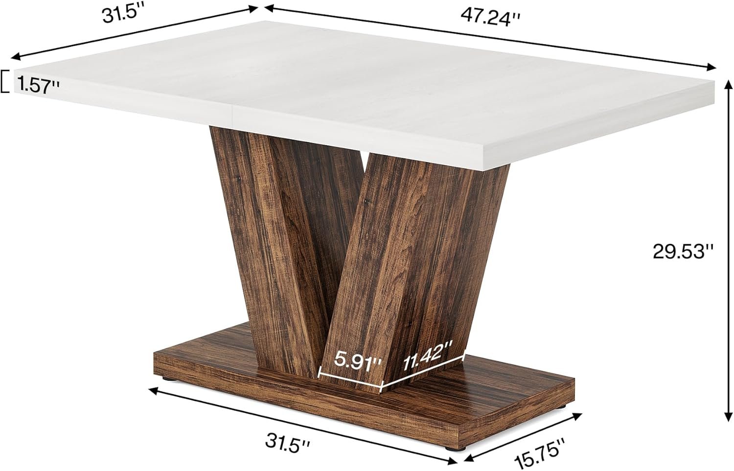 47" Dining Table, Farmhouse Wooden Kitchen Dinner Table with Duty Pedestal