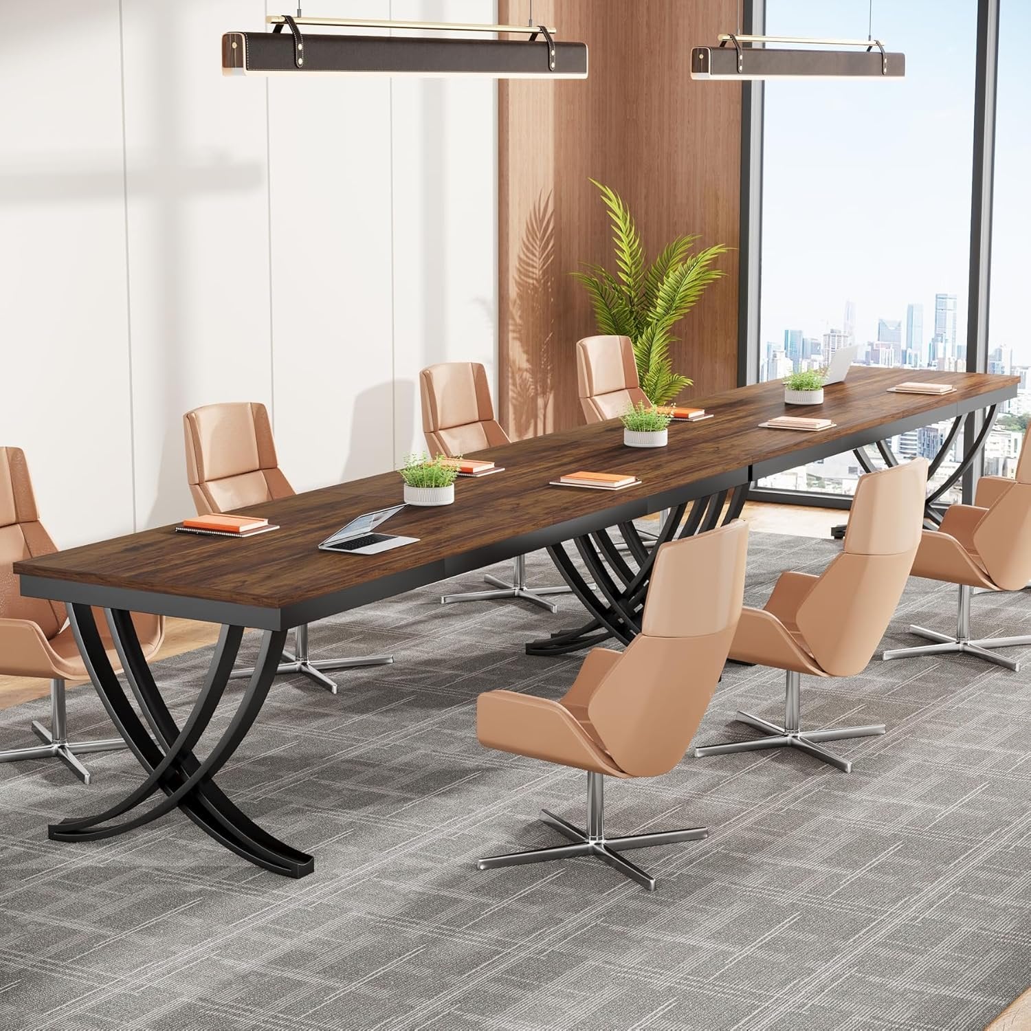 78" Conference Table for 6-8 People, Rectangular Table with Metal Frame