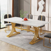 63" Faux Marble Dining Table, Sophisticated White and Gold Design with Metal Leg 3