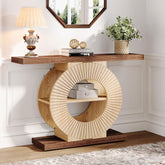 39“ Console Table with Storage Shelves, Entryway Sofa Table with Circular Base 3