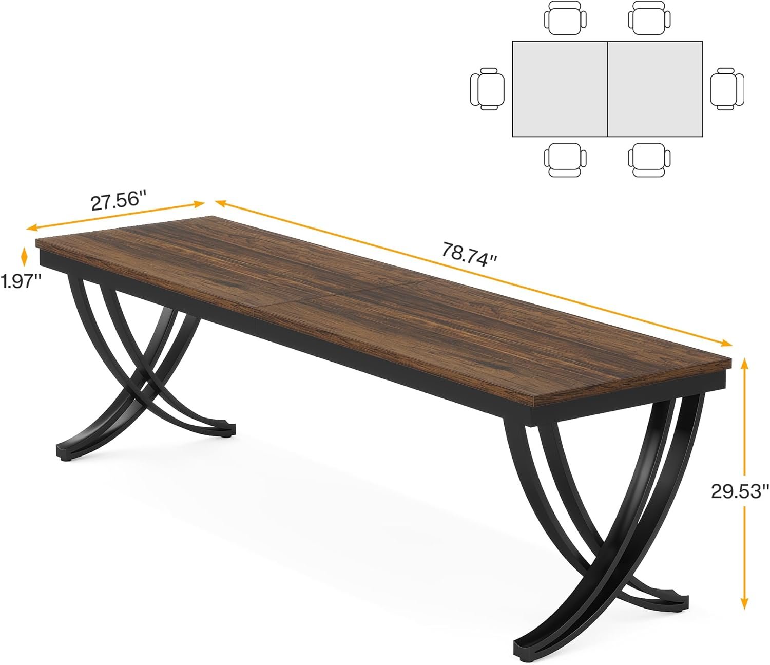 78" Rectangular Dining Table for 6-8, Large Wood Farmhouse Table with Metal Legs