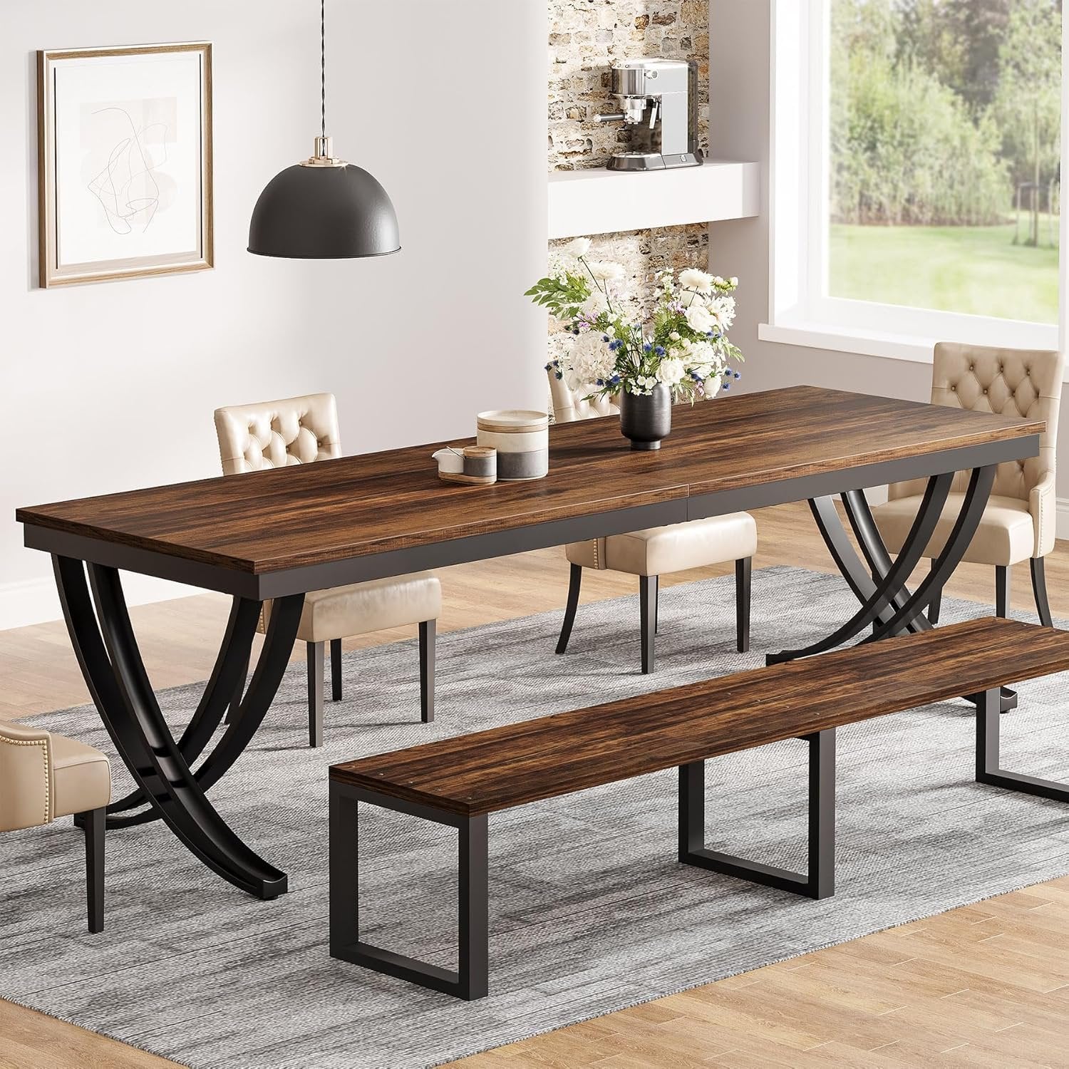 78" Rectangular Dining Table for 6-8, Large Wood Farmhouse Table with Metal Legs