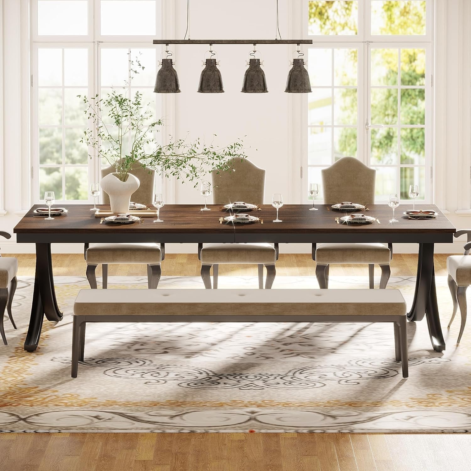 78" Rectangular Dining Table for 6-8, Large Wood Farmhouse Table with Metal Legs