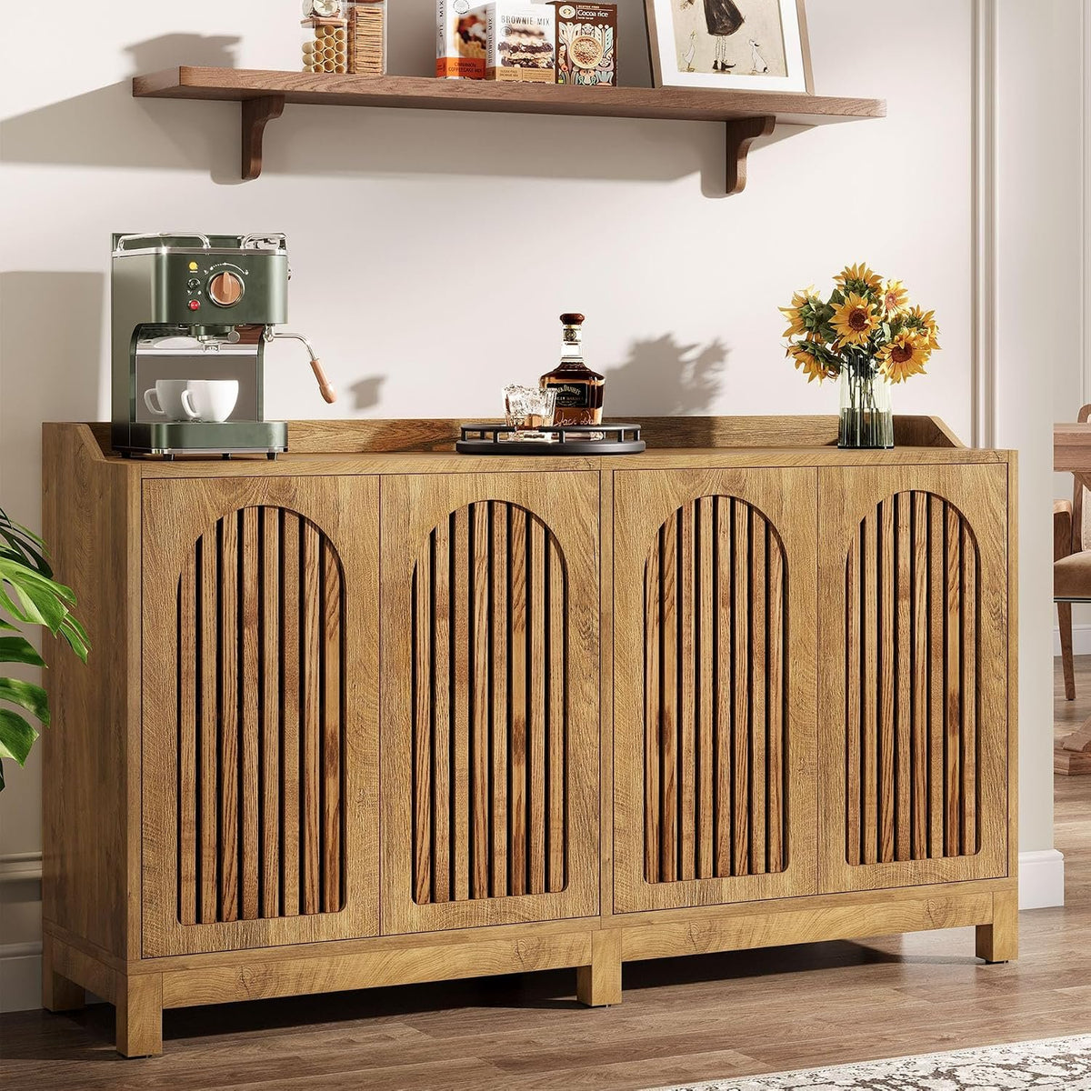 145cm Sideboard, Rustic Buffet Cabinet with Doors & Shelves