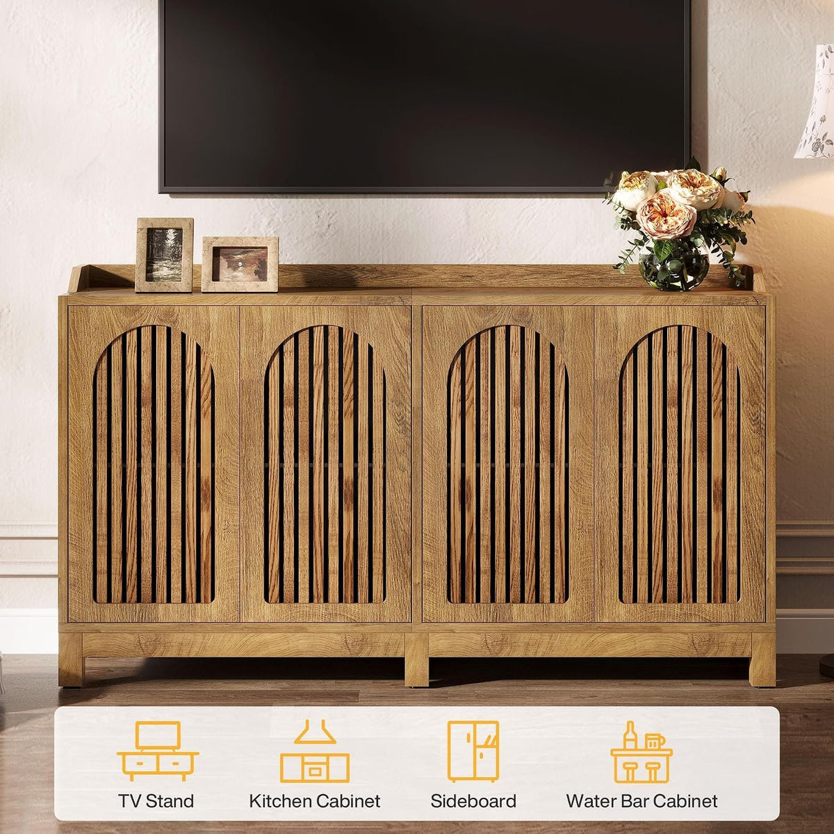 145cm Sideboard, Rustic Buffet Cabinet with Doors & Shelves