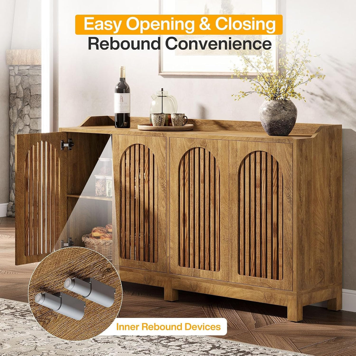 145cm Sideboard, Rustic Buffet Cabinet with Doors & Shelves