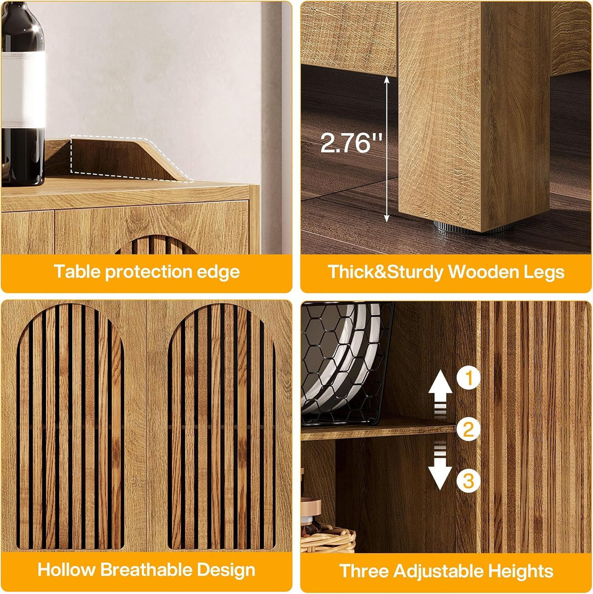 145cm Sideboard, Rustic Buffet Cabinet with Doors & Shelves