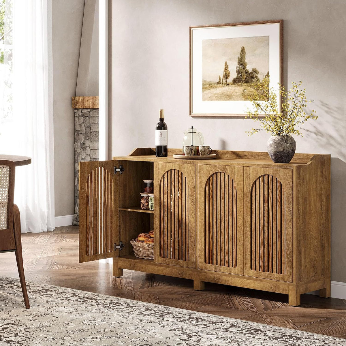 145cm Sideboard, Rustic Buffet Cabinet with Doors & Shelves