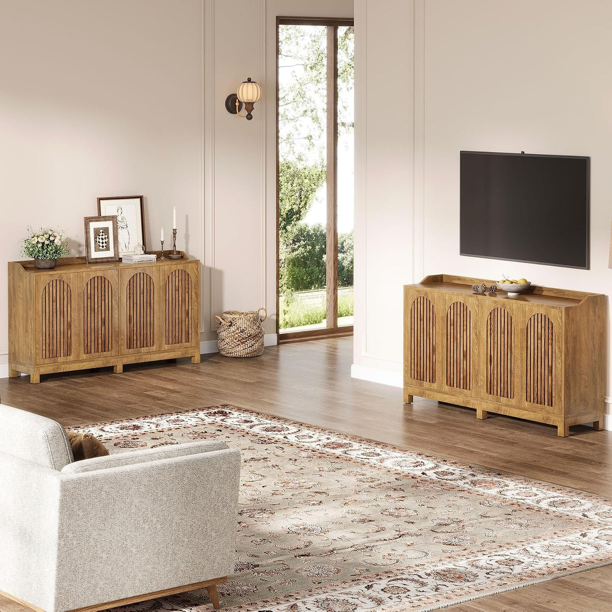 145cm Sideboard, Rustic Buffet Cabinet with Doors & Shelves