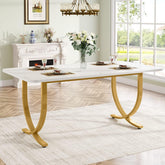 63" Dining Table, Modern Kitchen Table with Faux Marble Table Top 3