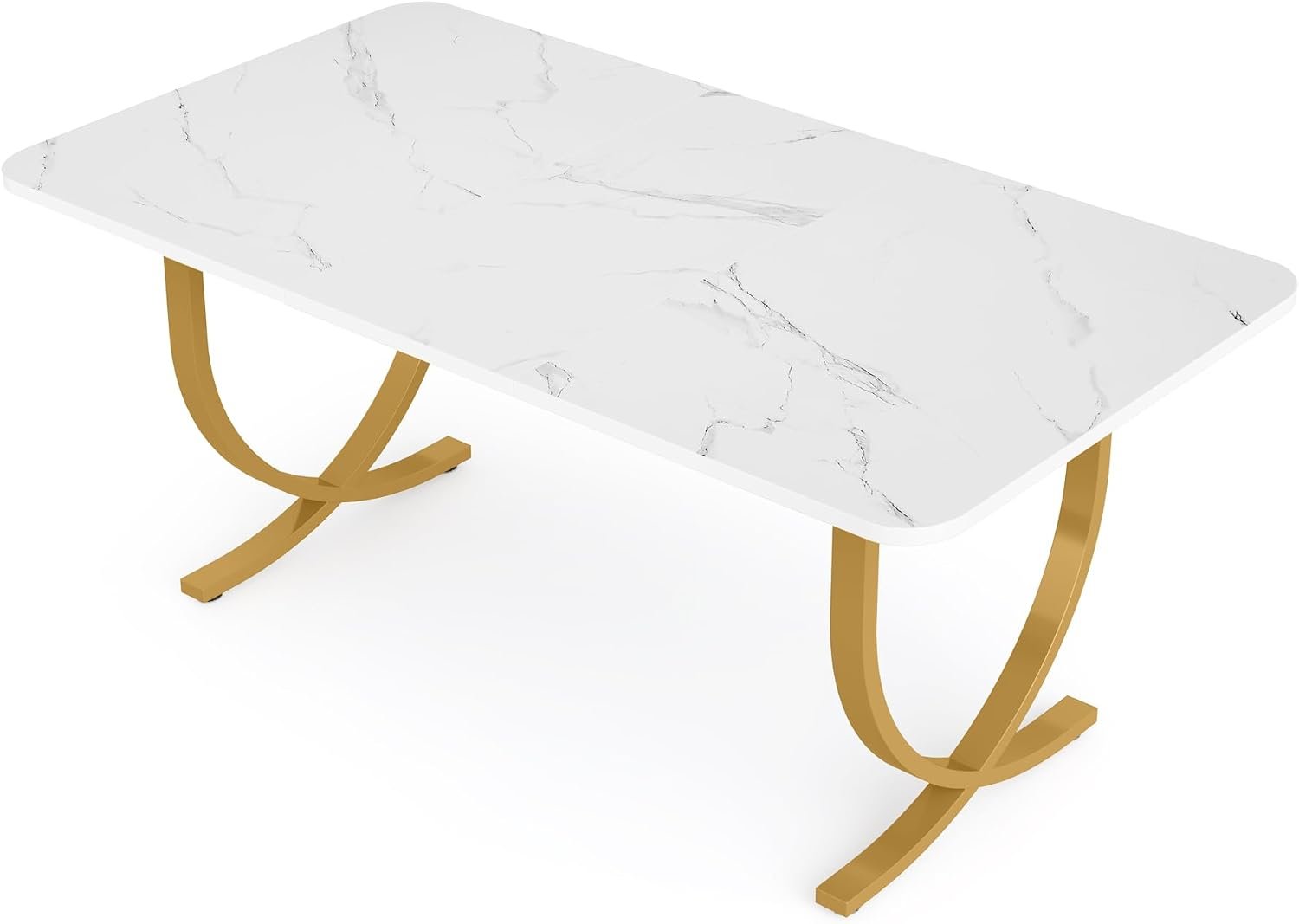 63" Dining Table, Modern Kitchen Table with Faux Marble Table Top
