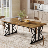 71“ Industrial Rectangular Dining Table, Kitchen Table with Metal Base in Brown 3